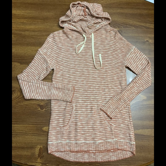 Pink And Beige Lightweight Hooded Sweater With Pockets By Pink Rose - Picture 2 of 4